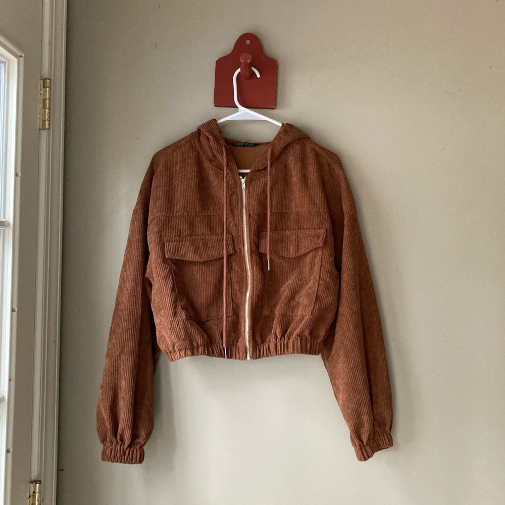 FINAL PRICE Shein Brown Cropped Lightweight Corduroy Utility Jacket 6